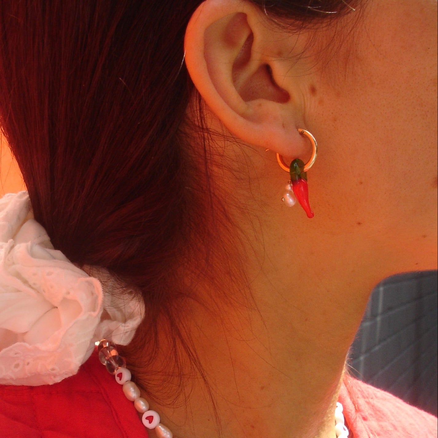 Picante Chilli & Pearl Hoop Earrings